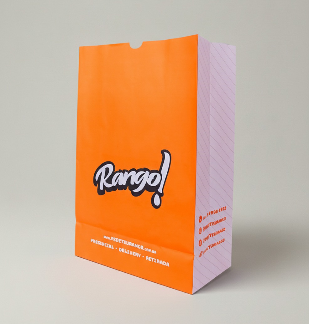 Sacola personalizada de papel para delivery com impressão colorida.