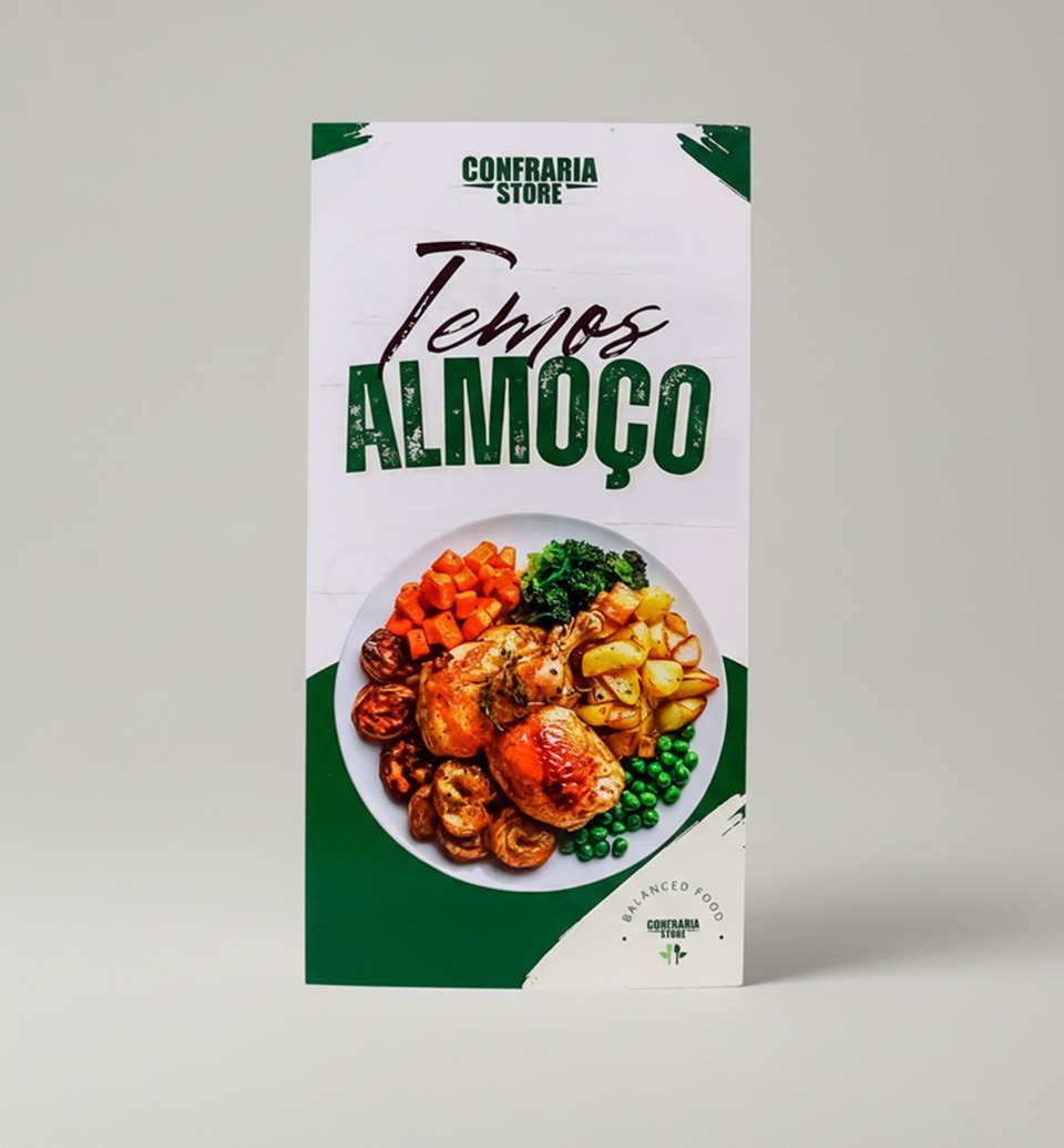 Flyer impresso para restaurante Confraria Store com divulgação de almoço.